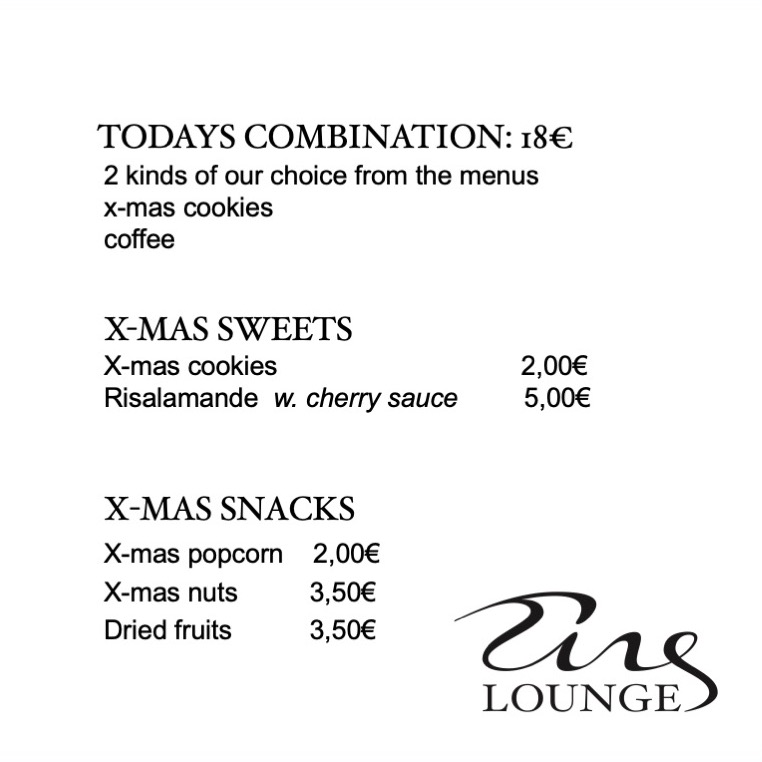 X-Mas Lunch at Tings Lounge, Todays Combination English